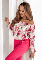 Kwiecista Bluse Kleid im spanischen Stil z bufkami Diva Divinity Rosa