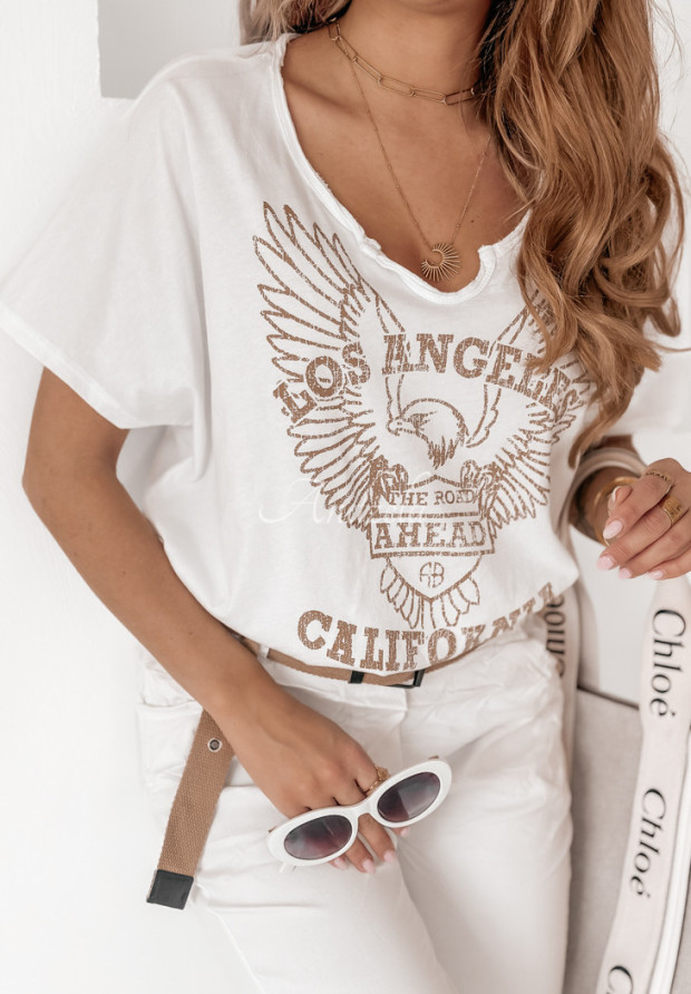 T-Shirt mit Print Los Angeles CA weiß-Beige
