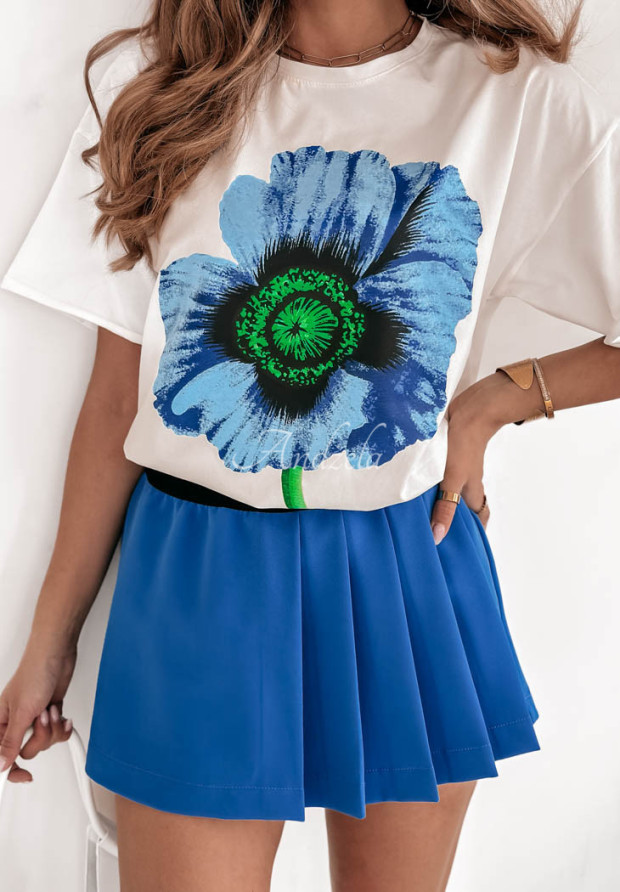 T-Shirt mit Print Dr Bloom weiss-kornblumenblau