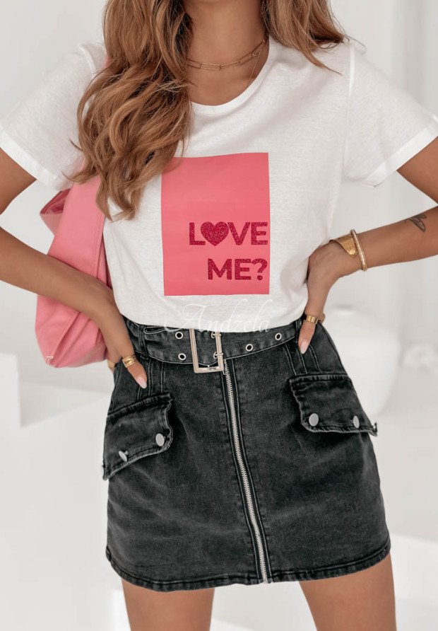 T-Shirt mit Print Love Me weiß-rosa