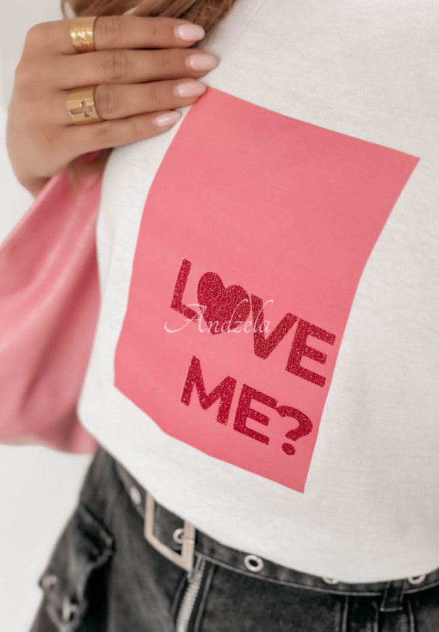 T-Shirt mit Print Love Me weiß-rosa