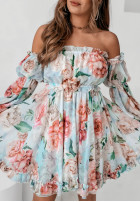Kwiecista sukienka Kleid im spanischen Stil z falbankami The Blossom Blast Himmelblau