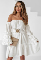 Sukienka Kleid im spanischen Stil z paskiem Luxe Looks Weiß