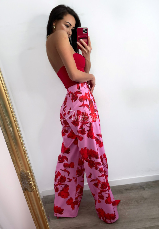 Bloom & Brilliance geblümte Hose mit weitem Bein Rosa-Rot