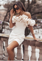 Sukienka Kleid im spanischen Stil mini z falbankami Event Euphoria jasnobeżowa