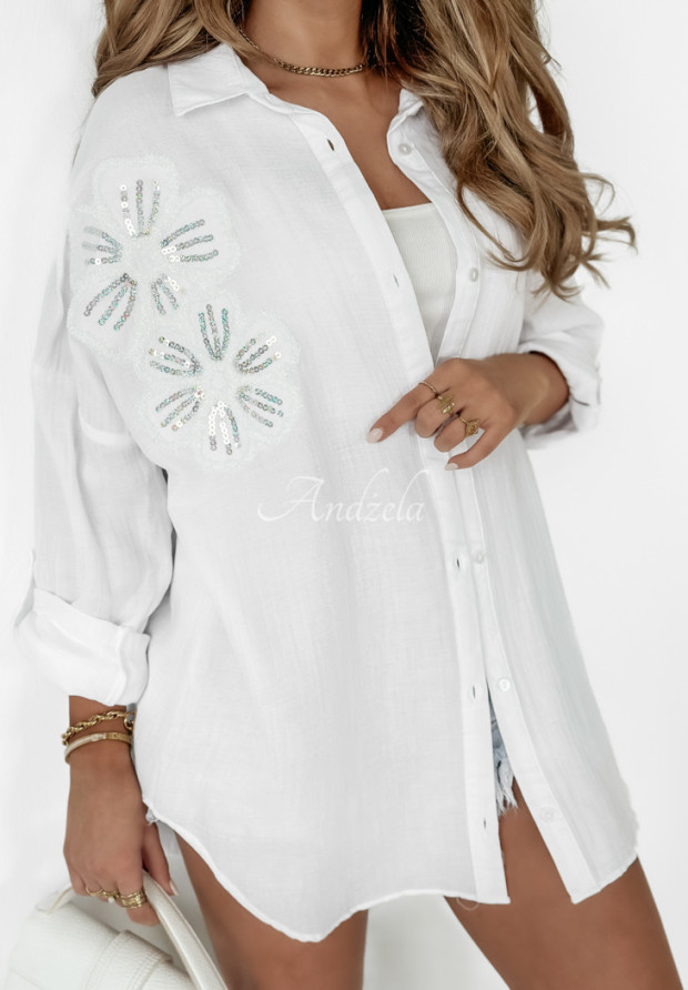 Hemd mit dekorativer Applikation Flower Sequins Weiß