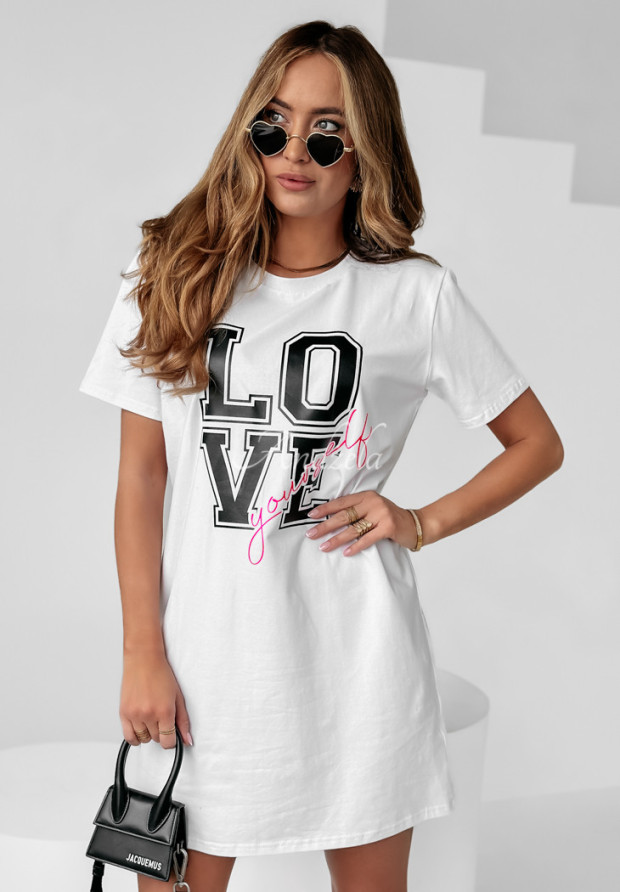Langes T-Shirt Kleid Love Yourself Weiß