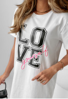Długi T-Shirt Kleid Love Yourself Weiß