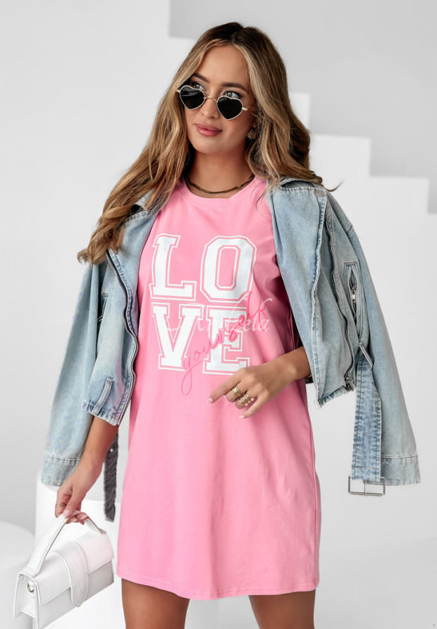 Langes T-Shirt Kleid Love Yourself Rosa