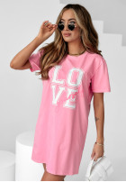 Długi T-Shirt Kleid Love Yourself Rosa