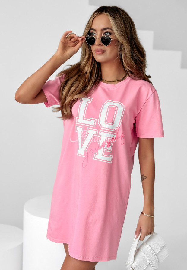 Langes T-Shirt Kleid Love Yourself Rosa