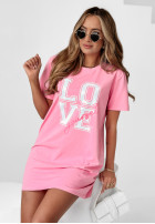 Długi T-Shirt Kleid Love Yourself Rosa