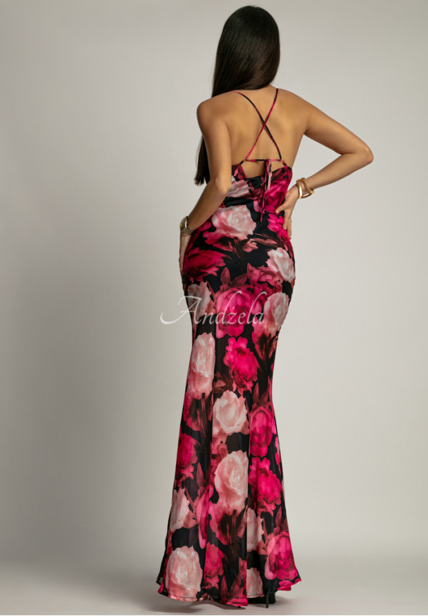 Maxikleid mit Trägern und Blumenmuster La Milla Savage Shimmer schwarz-rosa