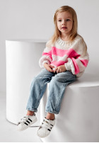 Dziecięcy Jumper oversize w paski Cute Duo biało-in pink