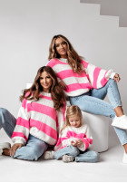 Dziecięcy Jumper oversize w paski Cute Duo biało-in pink