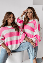 Pullover oversize w paski Cute Duo biało-Rosa