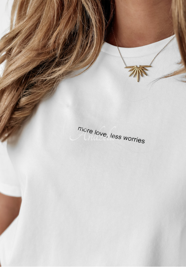 T-Shirt mit Print More Love, Less Worries Ecru