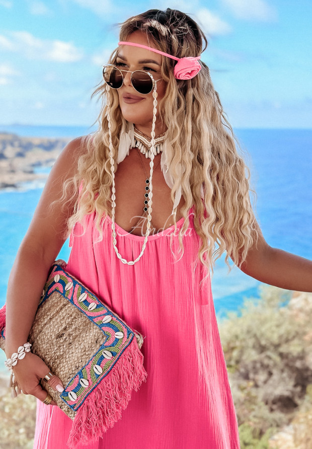 Trägerkleid aus Musselin maxi Aloha Beaches Rosa