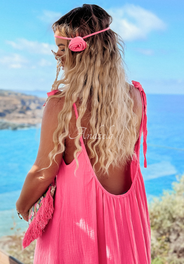 Trägerkleid aus Musselin maxi Aloha Beaches Rosa