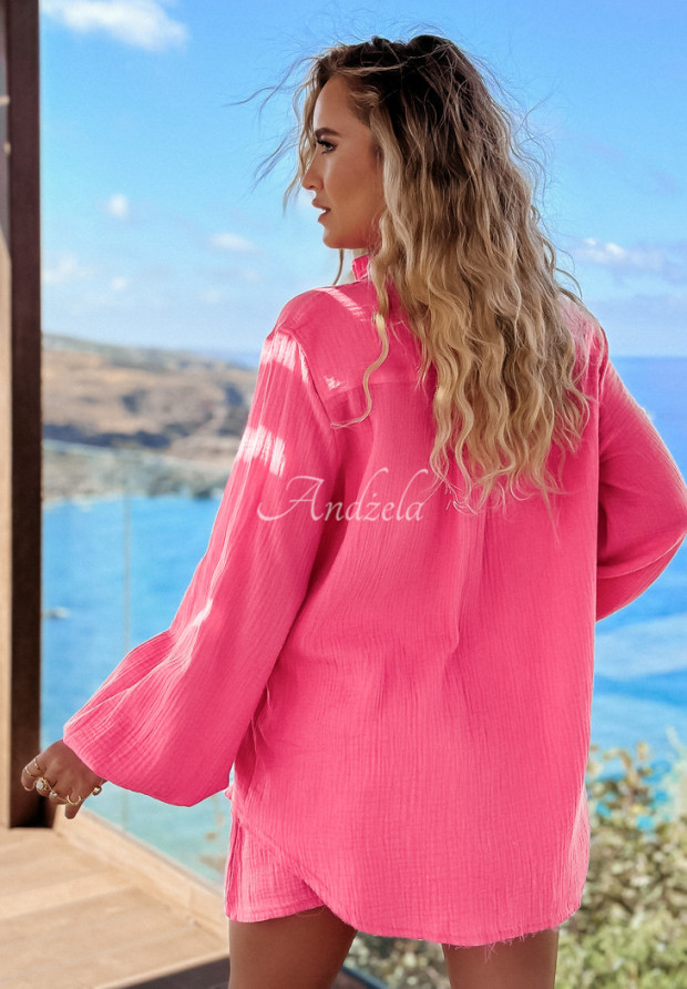 Musselinhemd mit Taschen Aloha Beaches Rosa