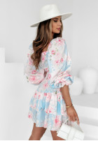Sukienka Kleid im spanischen Stil w kwiaty Enchanted Blooms błękitno-Rosa