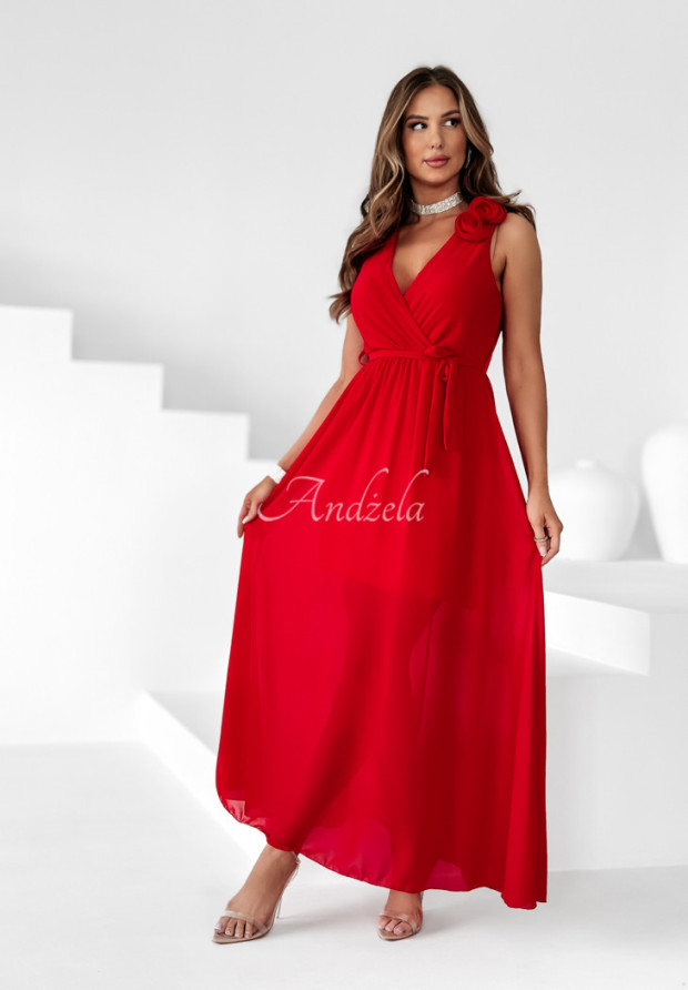 Kleid mit dekorativen Rosen und Gürtel Enchanted Florals Rot