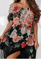 Kwiecista sukienka Kleid im spanischen Stil z rozcięciem Promise Me Flowers Schwarz