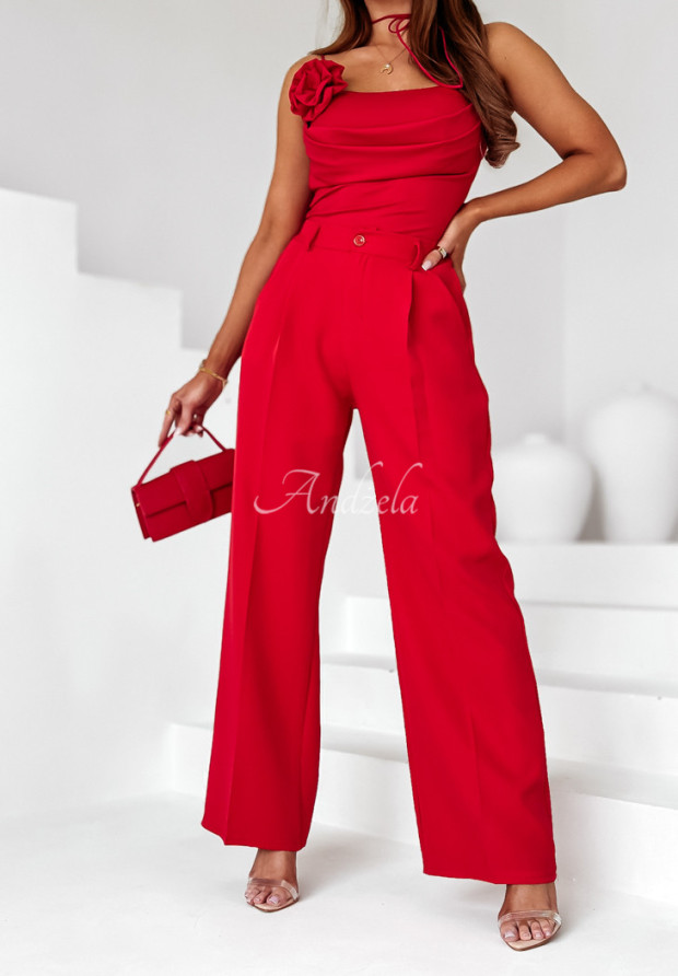 Elegantes Set aus weiten Hosen und Body Femme Rossita Rot