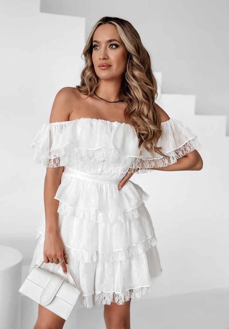 Off-Shoulder-Kleid aus Tüll mit Spitze Elite Events Weiß