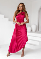 Plisowana asymetryczna Kleid z różą Look Better Fuchsia