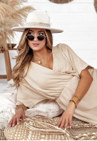 Muślinowa sukienka z rozcięciem Isadora beżowa