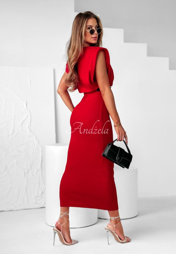 Set aus geripptem Kleid und Bluse Basic Beauty Rot