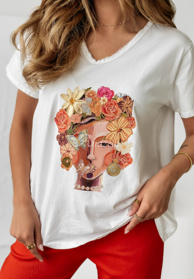 T-Shirt mit Print Butterflies & Flowers Weiß