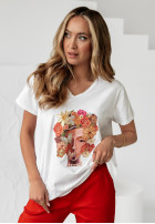 T-Shirt z nadrukiem Butterflies & Flowers Weiß