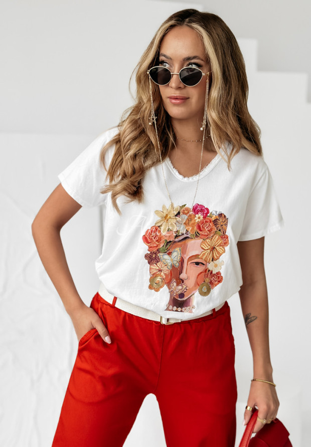 T-Shirt mit Print Butterflies & Flowers Weiß