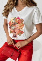 T-Shirt z nadrukiem Butterflies & Flowers Weiß