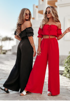 Komplet bluzka hiszpanka i spodnie wide leg Sublime Waves czerwony