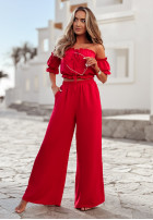 Set Bluse Kleid im spanischen Stil i Hose wide leg Sublime Waves Rot