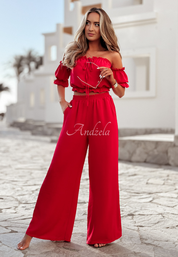 Set of Spanish blouse and wide leg pants Sublime Waves red