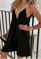 Prążkowana sukienka z koronką boho Silly & Free czarna