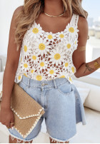 Krótki koronkowy top w stokrotki Bloom Avenue Weiß