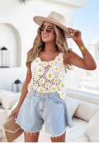 Krótki koronkowy top w stokrotki Bloom Avenue Weiß