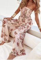 Długi kwiecisty Jumpsuit wide leg Flower Fusion Beige