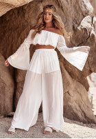 Set Bluse Kleid im spanischen Stil i Hose wide leg Pyramid Delights Weiß