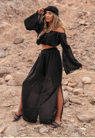 Set Bluse Kleid im spanischen Stil i Hose wide leg Pyramid Delights Schwarz