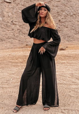 Set aus Offshoulder Bluse und Hose wide leg Pyramid Delights Schwarz