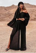Set Bluse Kleid im spanischen Stil i Hose wide leg Pyramid Delights Schwarz