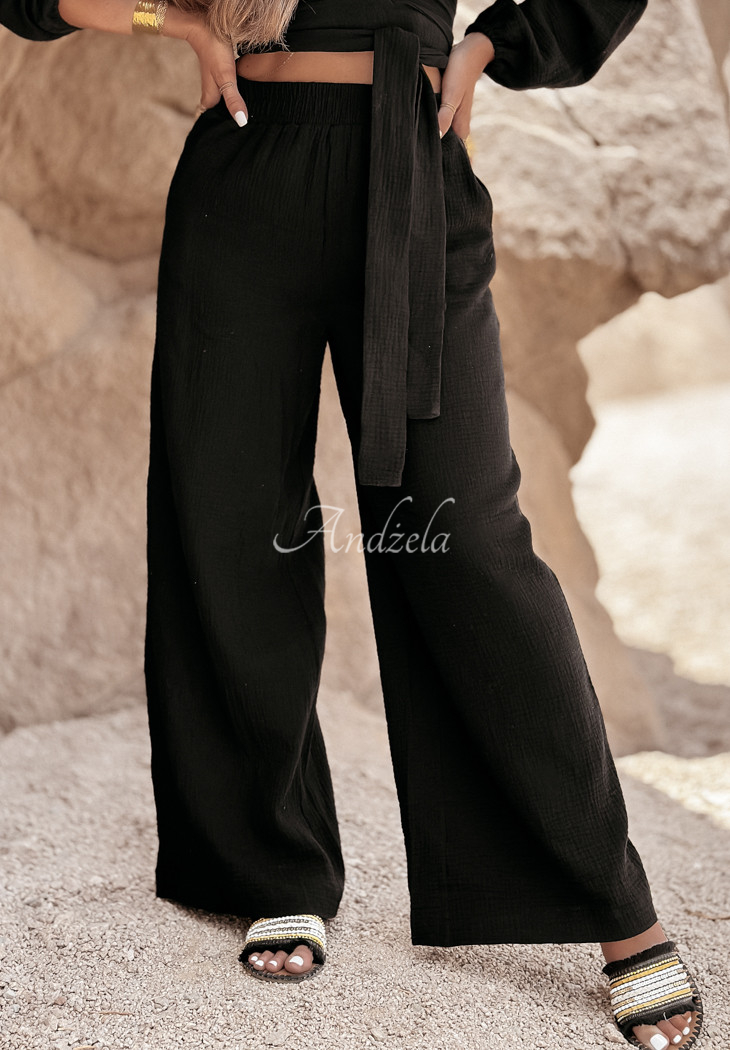 Musselinhose wide leg Escape To Paradise Schwarz