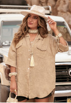 Asymetryczna koszula z kieszeniami Summer Evenings camelowa