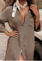 Koszulowa sukienka z kieszenią Palm Tree camelowa